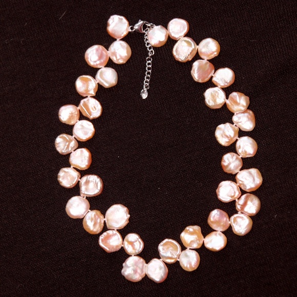 Peach pearl necklace with sterling silver - Picture 2 of 4